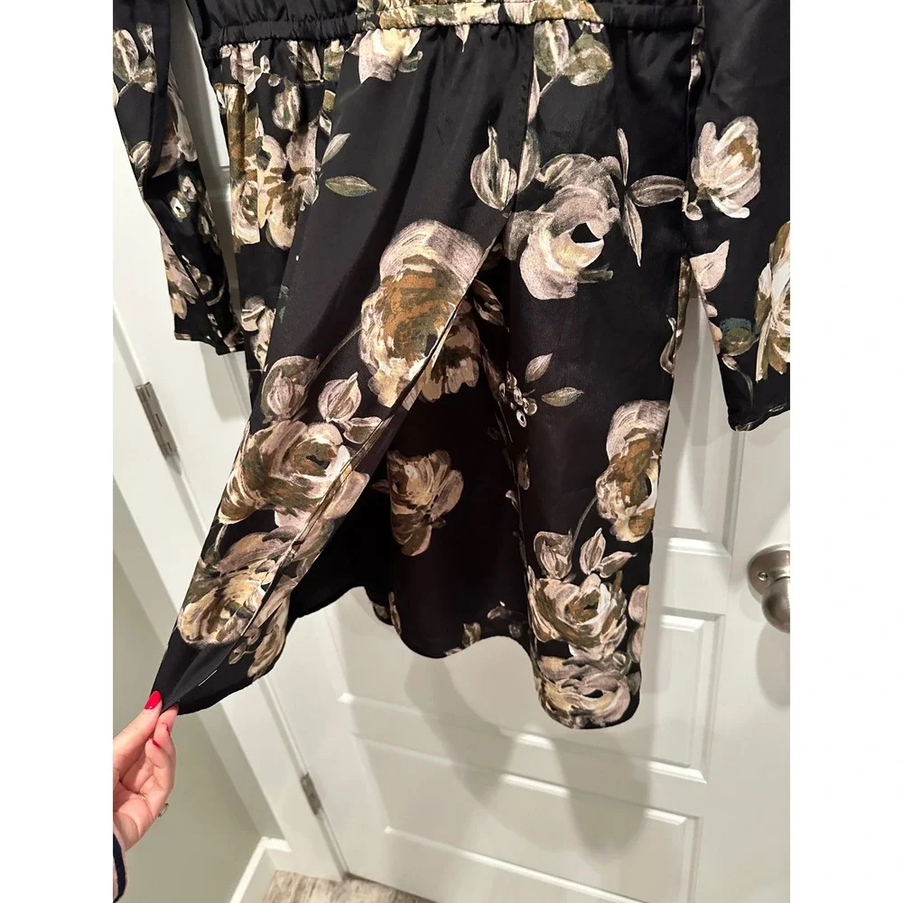 J.Crew Black Tulip Hem Dress Size 14 Floral Long Sleeve Garden Party‎ Capsule
